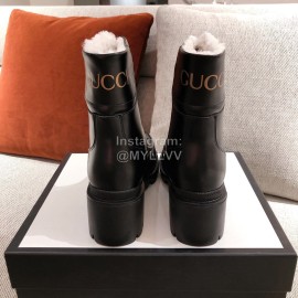 Gucci Winter Leather Wool High Heeled Boots For Women Black