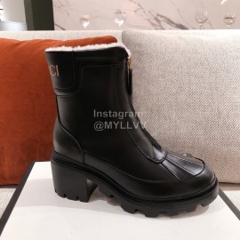 Gucci Winter Leather Wool High Heeled Boots For Women Black