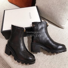 Gucci Winter Leather Wool High Heeled Boots For Women Black