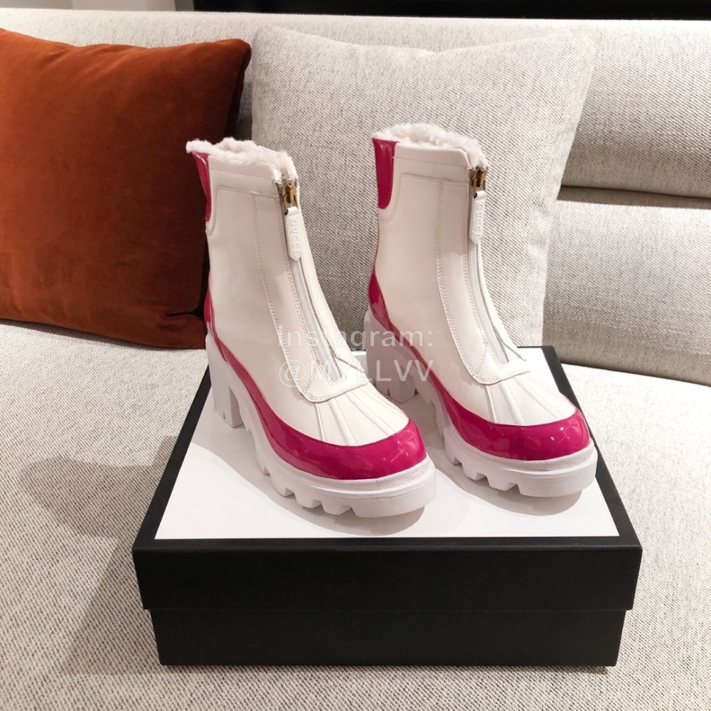 Gucci Winter Leather Wool High Heeled Boots For Women White