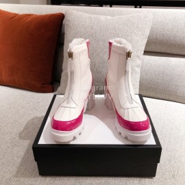 Gucci Winter Leather Wool High Heeled Boots For Women White