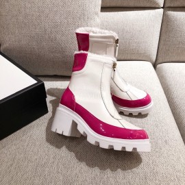 Gucci Winter Leather Wool High Heeled Boots For Women White
