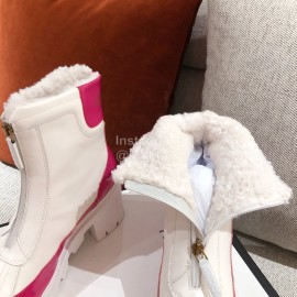 Gucci Winter Leather Wool High Heeled Boots For Women White