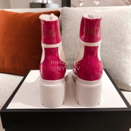 Gucci Winter Leather Wool High Heeled Boots For Women White