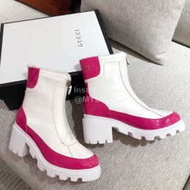 Gucci Winter Leather Wool High Heeled Boots For Women White