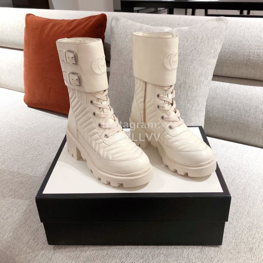 Gucci Winter White Leather Wool High Heeled Boots For Women