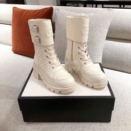 Gucci Winter White Leather Wool High Heeled Boots For Women