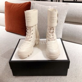 Gucci Winter White Leather Wool High Heeled Boots For Women