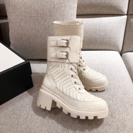 Gucci Winter White Leather Wool High Heeled Boots For Women