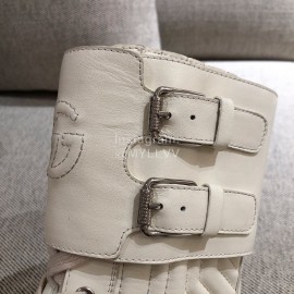 Gucci Winter White Leather Wool High Heeled Boots For Women