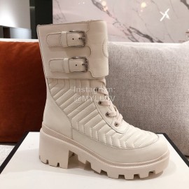 Gucci Winter White Leather Wool High Heeled Boots For Women