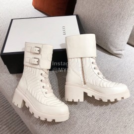 Gucci Winter White Leather Wool High Heeled Boots For Women