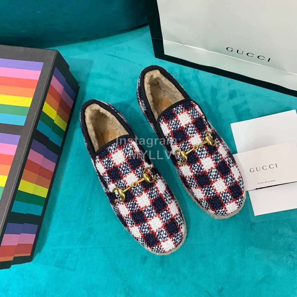 Gucci Winter New Plaid Warm Wool Flat Heel Shoes For Women