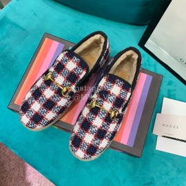 Gucci Winter New Plaid Warm Wool Flat Heel Shoes For Women