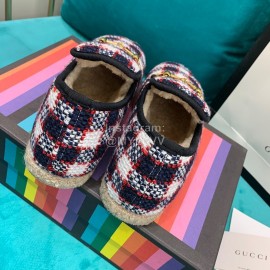 Gucci Winter New Plaid Warm Wool Flat Heel Shoes For Women