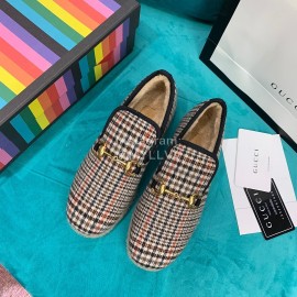 Gucci Winter Fashion Plaid Warm Wool Flat Heel Shoes For Women