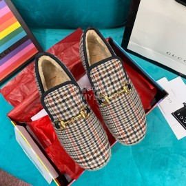 Gucci Winter Fashion Plaid Warm Wool Flat Heel Shoes For Women