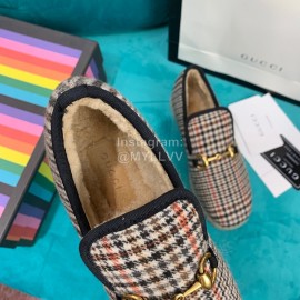 Gucci Winter Fashion Plaid Warm Wool Flat Heel Shoes For Women