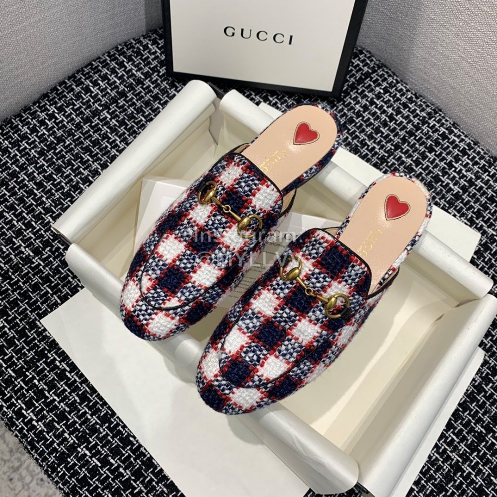 Gucci Winter Plaid Flat Heel Retro Sandals For Women Red
