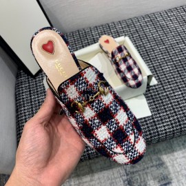 Gucci Winter Plaid Flat Heel Retro Sandals For Women Red