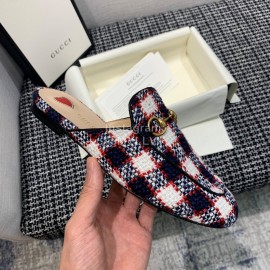 Gucci Winter Plaid Flat Heel Retro Sandals For Women Red