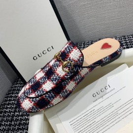 Gucci Winter Plaid Flat Heel Retro Sandals For Women Red