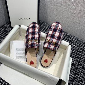Gucci Winter Plaid Flat Heel Retro Sandals For Women Red