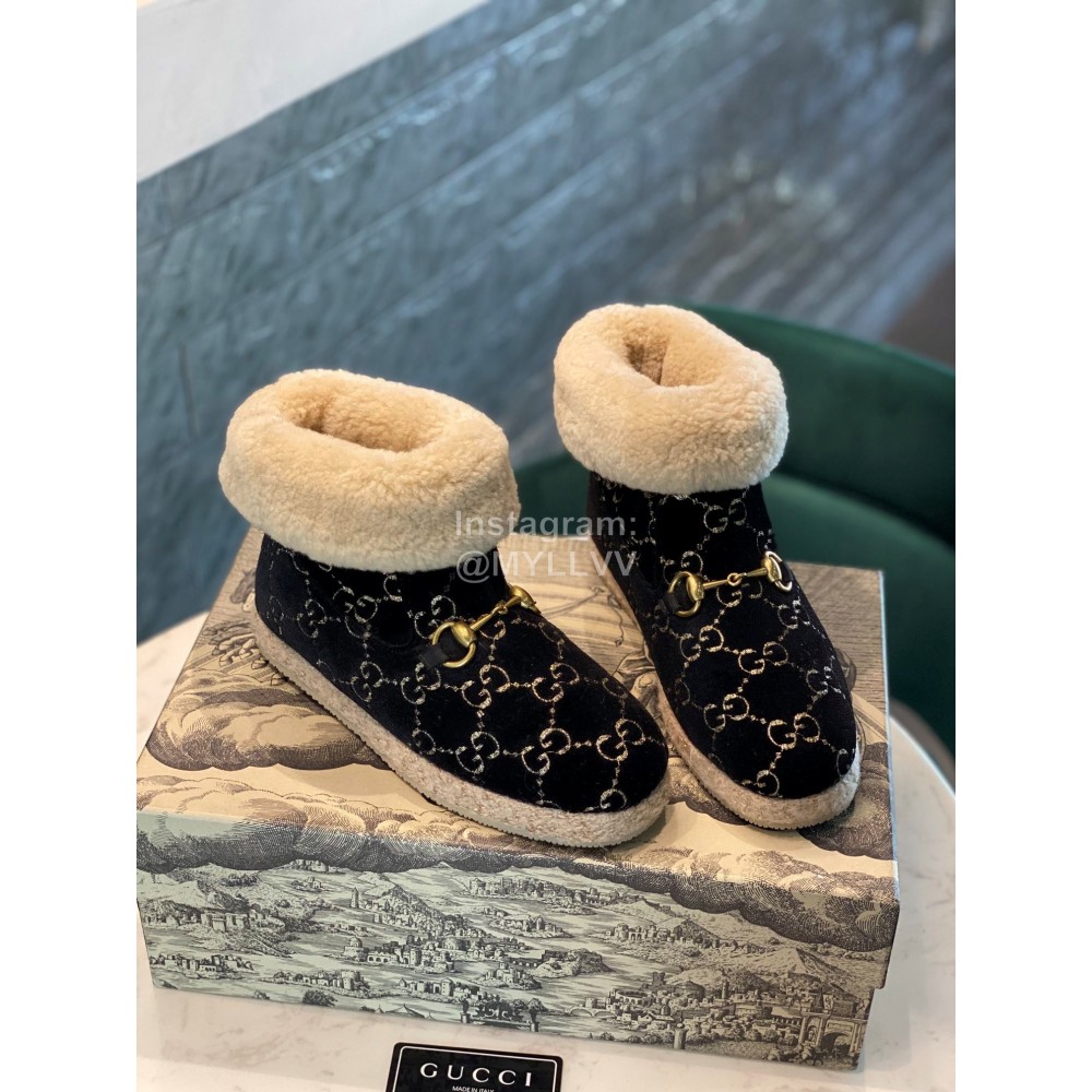 Gucci Winter Wool Horsebit Short Boots For Women Black