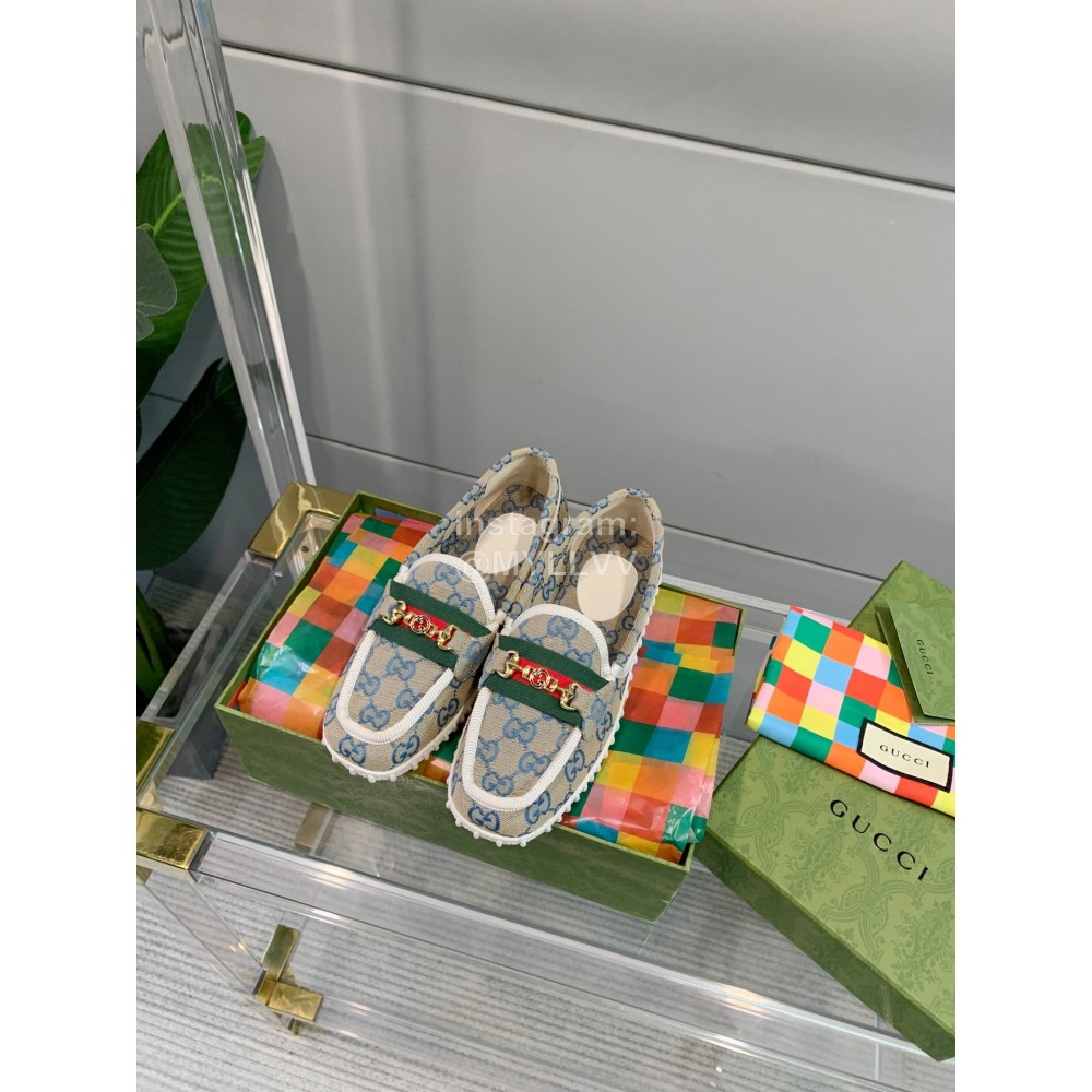 Gucci Classic Jacquard Horsebit Loafers For Women Blue