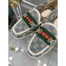 Gucci Classic Jacquard Horsebit Loafers For Women Blue