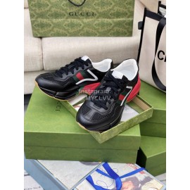 Gucci Calf Leather Thick Soled Sneakers For Men And Women Black