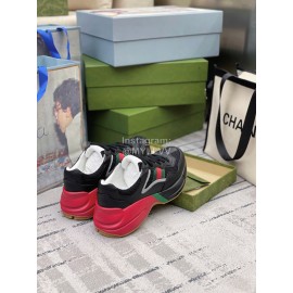 Gucci Calf Leather Thick Soled Sneakers For Men And Women Black