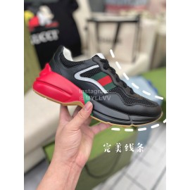 Gucci Calf Leather Thick Soled Sneakers For Men And Women Black