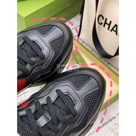 Gucci Calf Leather Thick Soled Sneakers For Men And Women Black