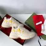 Gucci Calf Leather Yellow Star Thick Soled Casual Sneakers For Men And Women