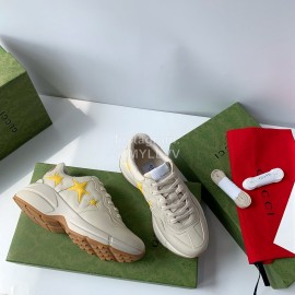 Gucci Calf Leather Yellow Star Thick Soled Casual Sneakers For Men And Women