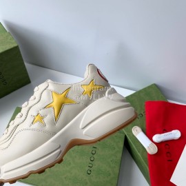 Gucci Calf Leather Yellow Star Thick Soled Casual Sneakers For Men And Women