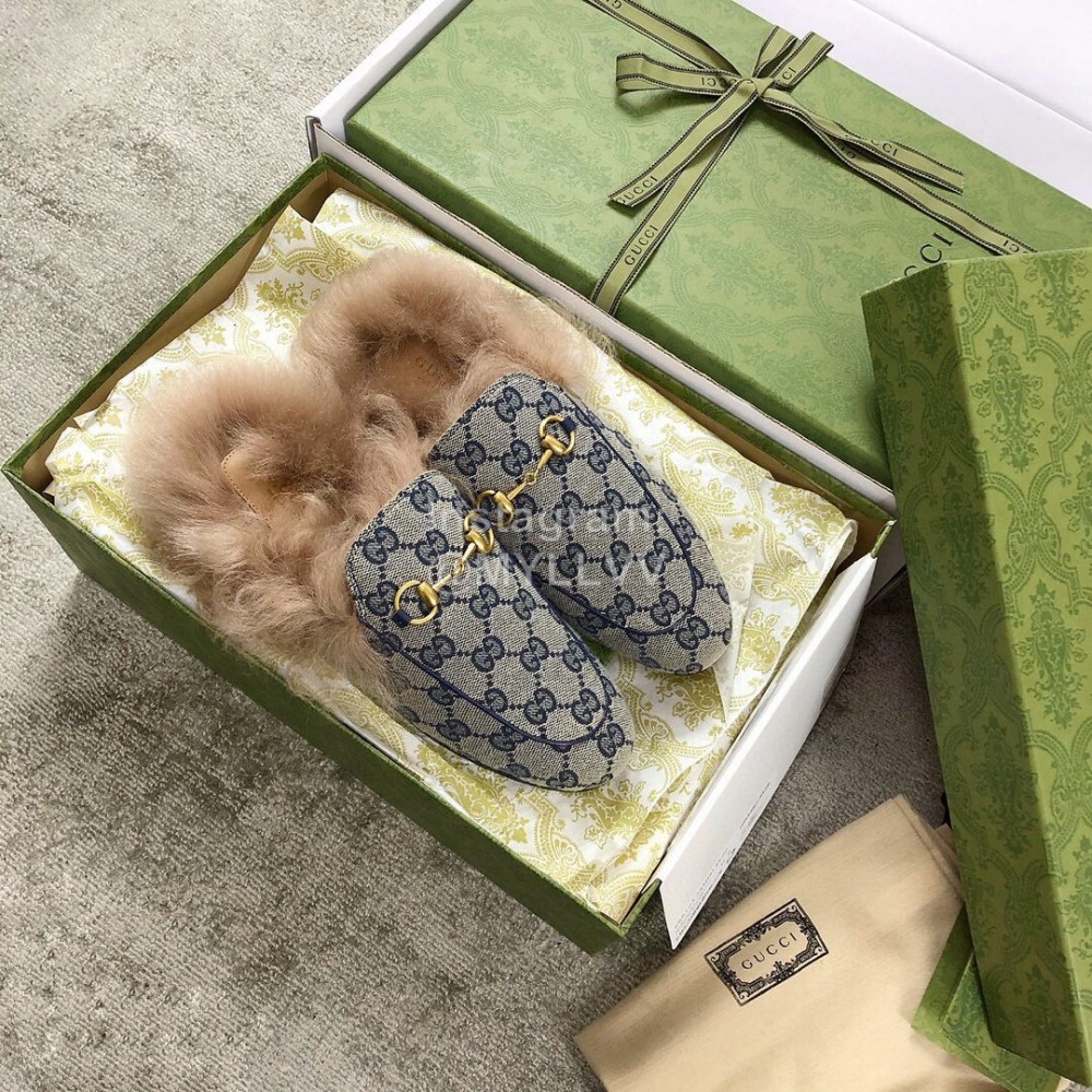 Gucci Calf Leather Horsebit Velvet Wool Loafers For Women