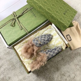 Gucci Calf Leather Horsebit Velvet Wool Loafers For Women