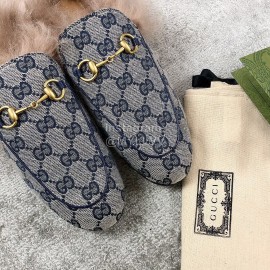 Gucci Calf Leather Horsebit Velvet Wool Loafers For Women