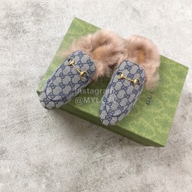 Gucci Calf Leather Horsebit Velvet Wool Loafers For Women