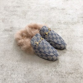 Gucci Calf Leather Horsebit Velvet Wool Loafers For Women