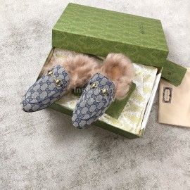 Gucci Calf Leather Horsebit Velvet Wool Loafers For Women