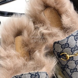 Gucci Calf Leather Horsebit Velvet Wool Loafers For Women