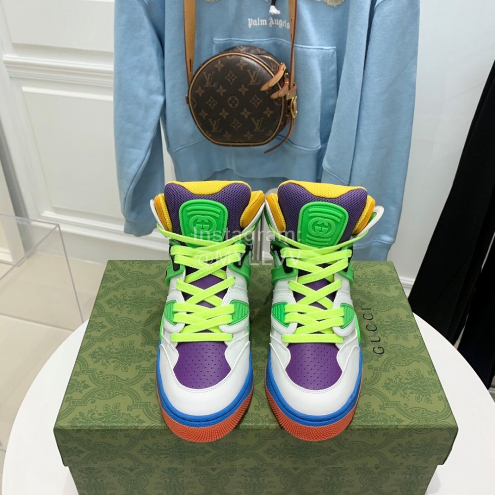 Gucci Calf Leather High Top Sneakers For Men And Women Green