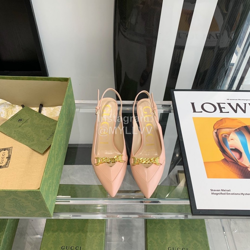 Gucci Cowhide Gold Chain Pointed High Heel Sandals For Women Pink