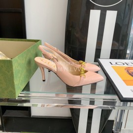 Gucci Cowhide Gold Chain Pointed High Heel Sandals For Women Pink