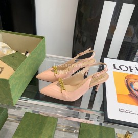 Gucci Cowhide Gold Chain Pointed High Heel Sandals For Women Pink