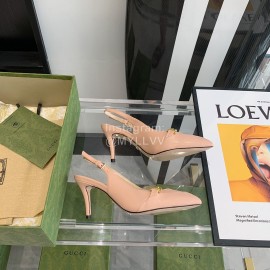 Gucci Cowhide Gold Chain Pointed High Heel Sandals For Women Pink