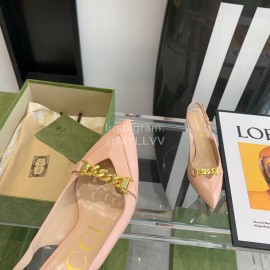 Gucci Cowhide Gold Chain Pointed High Heel Sandals For Women Pink